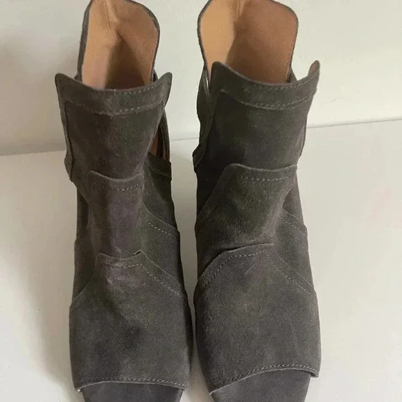 Joes Jeans 10 Gray Suede Cassia Blocked Heel Suede Bootie Boot Open Toe - Picture 5 of 11